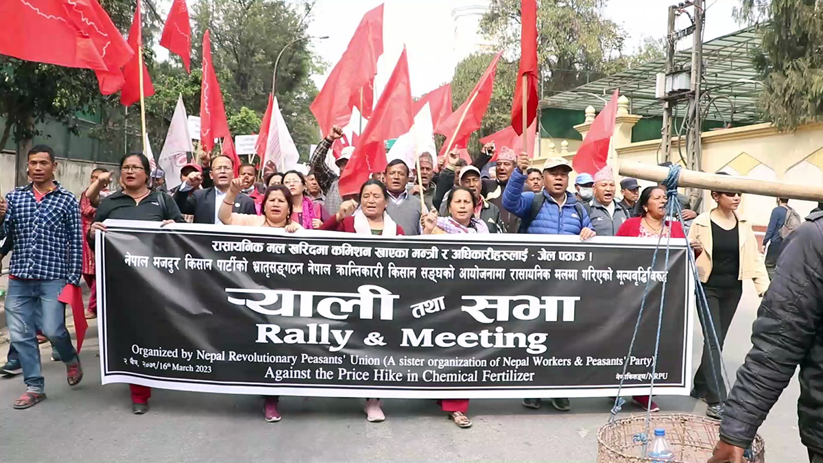  रासायनिक मलमा अनुदान कटौती गर्ने निर्णयविरुद्ध नेमकिपाकाे प्रदर्शन